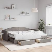 Slaapbank met onderschuifbed en lades 90x200 cm stof taupe