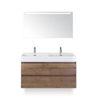 Maxx XL Badmeubelset 120 cm - Tabacco - Wastafel Kube Dubbel 2 kraangaten - met Sence Spiegel