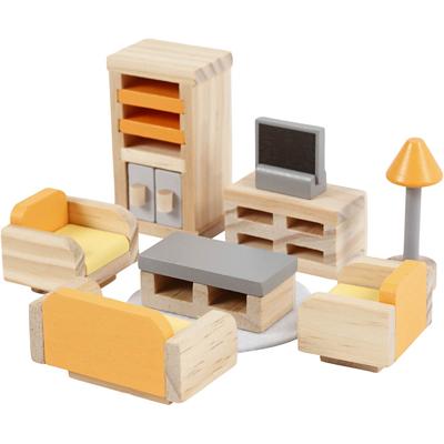 VIGA meubilair voor poppenhuis, woonkamer, afm 2x2x7,5 cm, 8 onderdelen/ 1 set