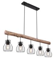 Globo Hanglamp Mina zwart met hout 5-lichts 15326-5N - thumbnail