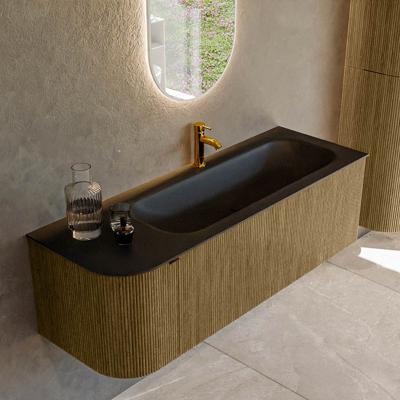 Badmeubel Mondiaz Kurve | 135 cm cm | Meubelkleur Dusk | Wastafelkleur Urban | Solid surface | Wasbak rechter zijde spoelbak | 1 kraangat