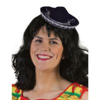 Mexicaanse mini Sombrero hoedje op diadeem - carnaval/verkleed accessoires - zwart - stro