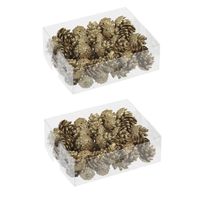 96x stuks decoratie dennenappels glitter goud 3,5 cm - thumbnail