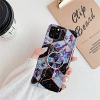 Voor iPhone 11 plating kleurrijke geometrische patroon mozaïek marmer TPU mobiele telefoon geval met opvouwbare beugel (zwart PF6)