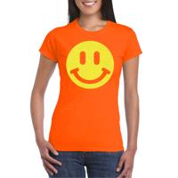 Verkleed T-shirt voor dames - Smile Emoticon - oranje - carnaval/foute party - feestkleding