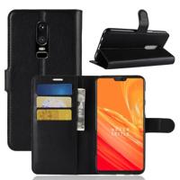 Voor OnePlus 6 Litchi textuur horizontale Flip lederen draagtas met houder & kaartsleuven & Wallet(Black)