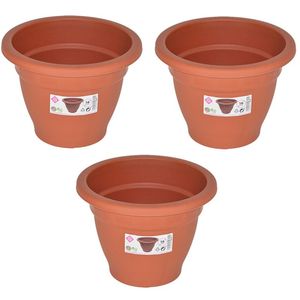 Set van 3x stuks terra cotta kleur ronde plantenpot/bloempot kunststof diameter 16 cm