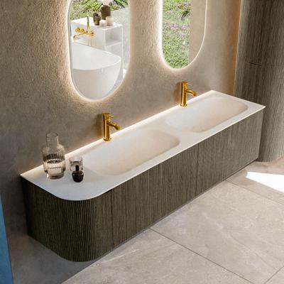Badmeubel Mondiaz Kurve | 175 cm cm | Meubelkleur Shadow | Wastafelkleur Talc | Solid surface | Dubbel / Rechts spoelbak | 2 kraangaten