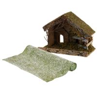 Lege kerststal - L32 x B17 x H25 cm - incl. gras ondergrond/achtergrond - besneeuwd