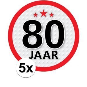 5x 80 Jaar leeftijd stickers rond verjaardag versiering   -