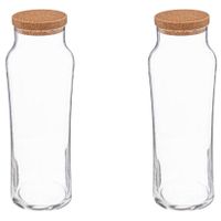 Water Karaf met afsluitdop van kurk - 2x - glas - 1 Liter - schenkkan   -