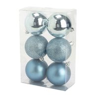 6x stuks kunststof kerstballen ijsblauw 8 cm mat/glans/glitter - Kerstbal - thumbnail
