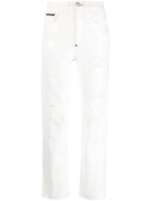 Philipp Plein jean Paillettes Mom à effet usé - Tons neutres