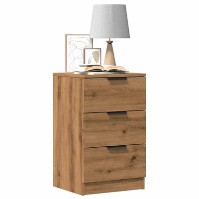 Nachtkastje 40x36x65 cm bewerkt hout artisanaal eikenkleurig