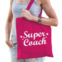 Katoenen cadeau tasje super coach fuchsia roze - thumbnail