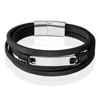 Mendes Multilayer Leren Armband voor Heren met Zilveren Coating-21cm
