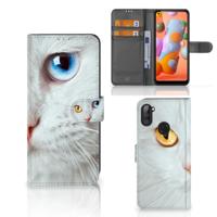 Samsung Galaxy M11 | A11 | Telefoonhoesje | Met pasjeshouder | Witte Kat