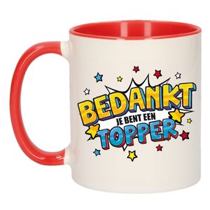 Bedankt topper cadeau mok / beker wit en rood 300 ml