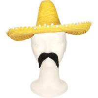 Carnaval verkleed set Gringo - Mexicaanse sombrero hoed - geel - met Western thema plaksnor - thumbnail