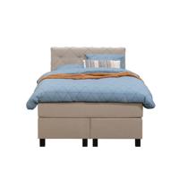 Leen Bakker - Boxspring Liv Geruit - 120x200 Cm - Vierkante Poot - Stof - Beige