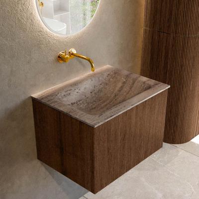 Badmeubel Mondiaz Kurve-Dlux | 60 cm | Meubelkleur Walnut | Wastafelkleur Oza | Solid surface | Wasbak midden spoelbak | Zonder kraangat(en)