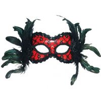 Oogmasker rood met veren