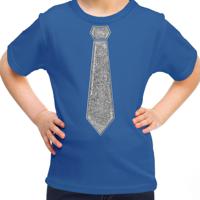 Verkleed t-shirt voor kinderen - glitter stropdas - blauw - meisje - carnaval/themafeest kostuum - thumbnail