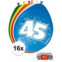 Versiering 45 jaar ballonnen 30 cm 16x + sticker - thumbnail