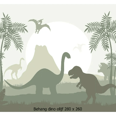 Designed4Kids wandvullend behang kinderkamer dino olijf-280 x 260 cm
