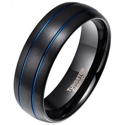 Wolfraam heren ring Classic Groove Zwart Blauw 8mm-21.5mm