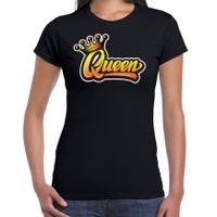 Zwart koningsdag Queen t-shirt voor dames - thumbnail