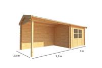 Blokhut met overkapping Fenna 650 cm bij 250 cm diep Zadeldak - Warentuin collection