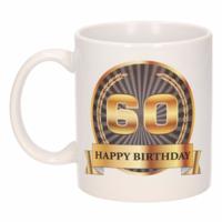 Leeftijd 60 jaar Koffiebeker - Mok - Luxe print in zwart/goud - Wit - verjaardag cadeau - 300 ml