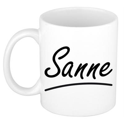 Sanne Naam koffiemok - beker - met sierlijke letters - wit - 300 ml - Cadeau - Dames