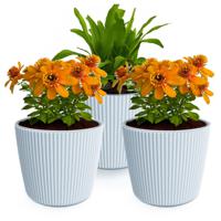 Plantenpot/bloempot Buckingham - 3x - buiten/binnen - kunststof - lichtgrijs - D14 x H13 cm