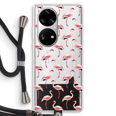 Flamingoprint groen: Huawei P50 Pro Transparant Hoesje met koord