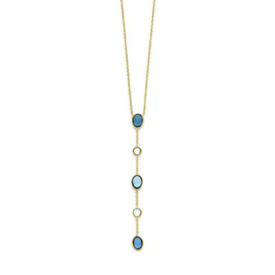 14k Geelgouden Ketting met London Blue en Blauwe Topaas - 45-47 cm