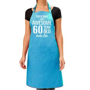 Bellatio Decorations Cadeau schort voor dames - awesome 60 year - blauw - verjaardag - 60 jaar   -