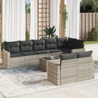 9-delige Loungeset met kussens poly rattan lichtgrijs