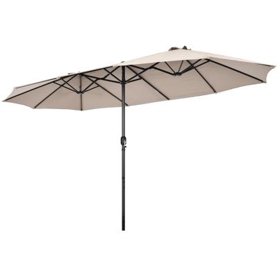 470 cm Dubbel Formaat Terrasparasol Extra Grote Parasol met Handzwengel & Ventilatieopeningen Marktparasol met Stevig 12 rib Metalen Frame Beige