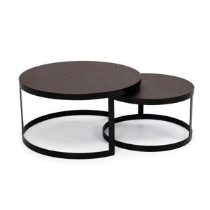 Salontafelset 'Saar' rond 80 en 60cm, kleur zwart / bruin hout