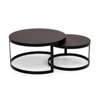 Salontafelset 'Saar' rond 80 en 60cm, kleur zwart / bruin hout
