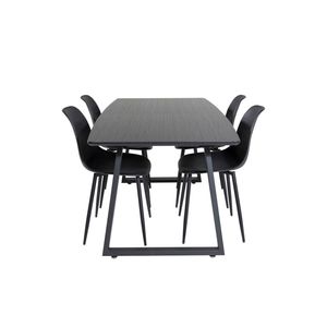 IncaBLBL eethoek eetkamertafel uitschuifbare tafel lengte cm 160 / 200 zwart en 4 Polar eetkamerstal zwart.