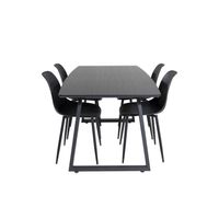 IncaBLBL eethoek eetkamertafel uitschuifbare tafel lengte cm 160 / 200 zwart en 4 Polar eetkamerstal zwart. - thumbnail