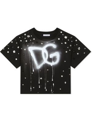 Dolce & Gabbana Kids t-shirt strassé à logo imprimé - Noir