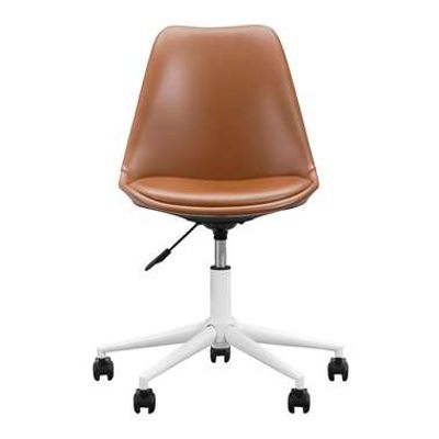 Bureaustoel Senja - lederlook - cognac - wit metaal