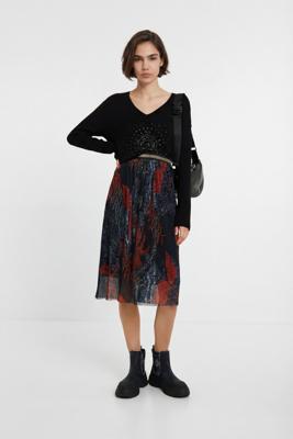 Geplisseerde midirok met bloemen - BLUE - XL