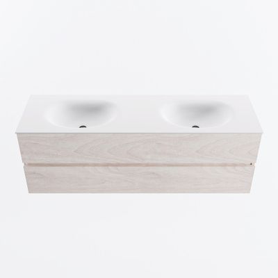 MONDIAZ VICA 150cm badmeubel onderkast Underlayment 2 lades. Wastafel MOON dubbel zonder kraangat, kleur Talc.