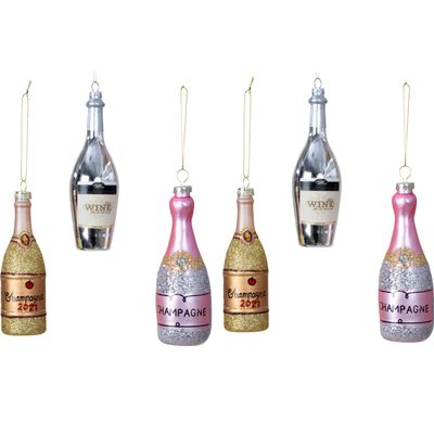 Kersthangers/kerstornamenten - drank - 6x st- glas - champagne en wijn