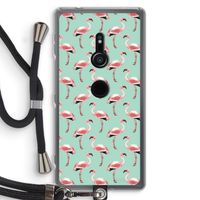 Flamingoprint groen: Sony Xperia XZ2 Transparant Hoesje met koord